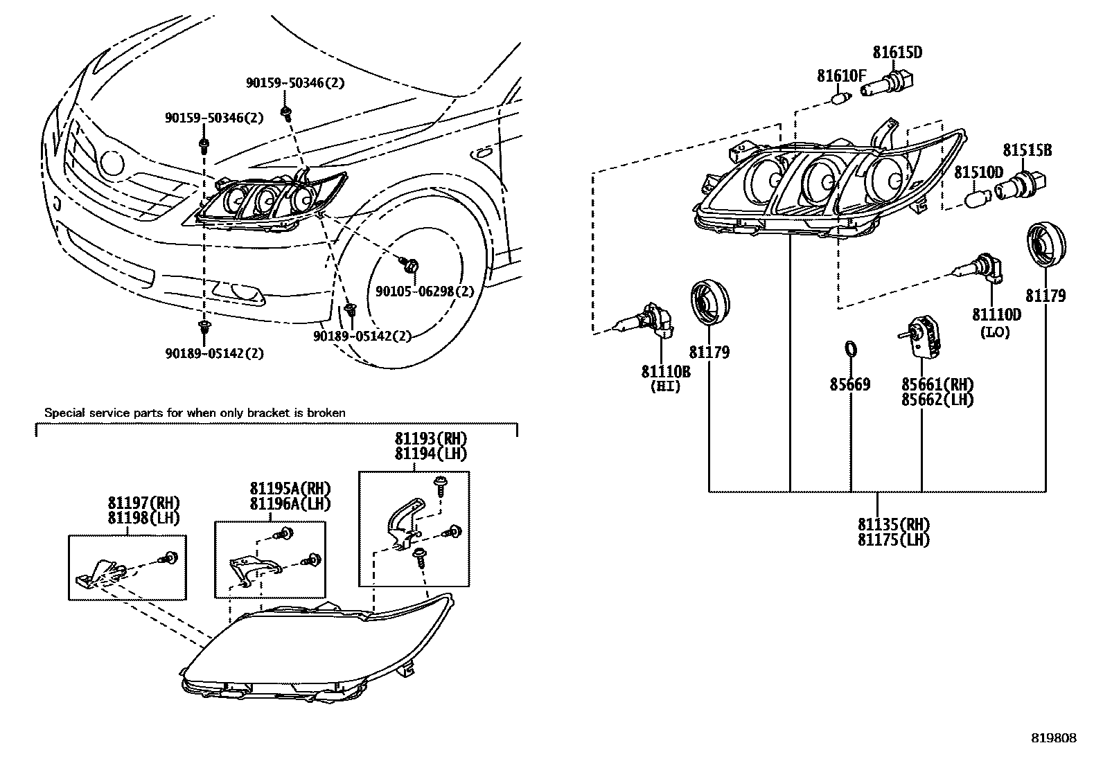 Toyota CAMRY Headlamp EPC diagram — 819808