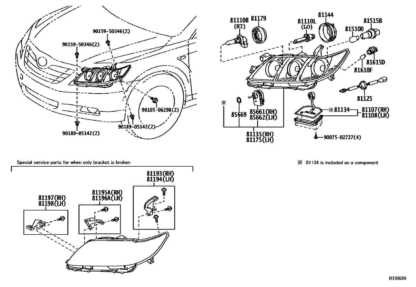 Toyota CAMRY Headlamp EPC diagram — 819809