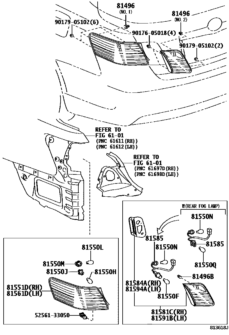 Toyota CAMRY 后组合灯 EPC diagram — 813618J