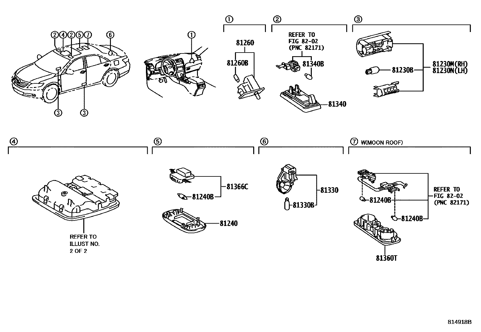 Toyota CAMRY 车内灯 EPC diagram — 814918B