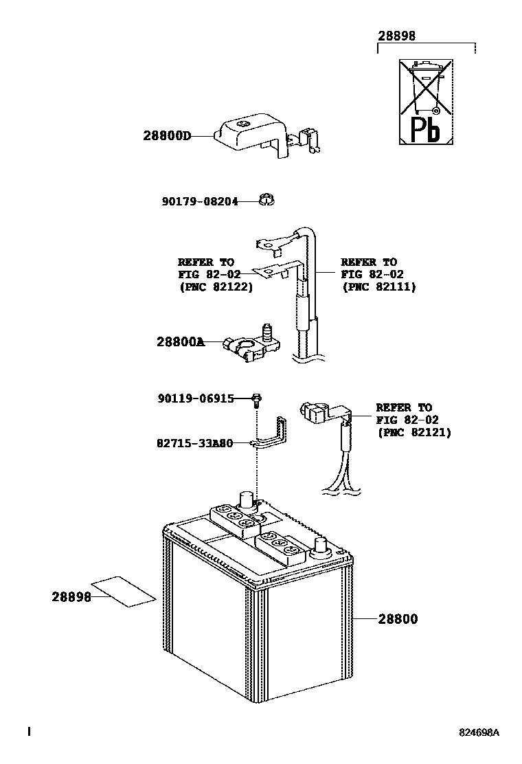 Toyota CAMRY 蓄电池和蓄电池电缆 EPC diagram — 824698A