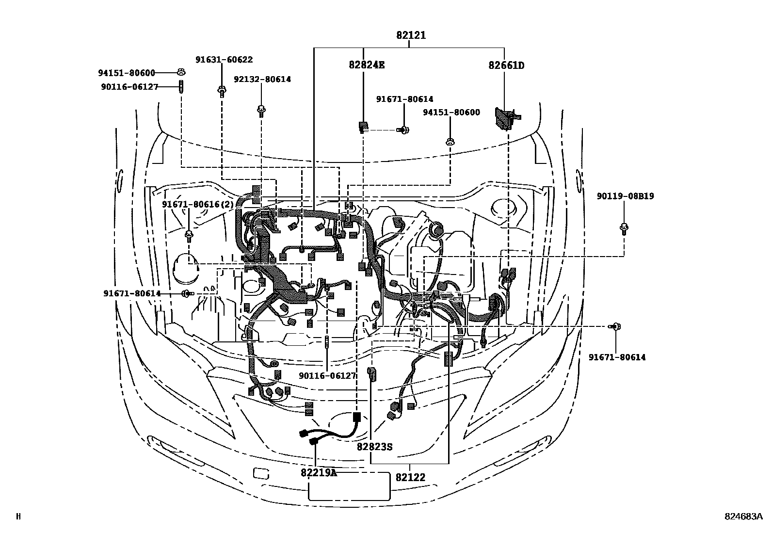 Toyota CAMRY 线束和卡夹 EPC diagram — 824683A