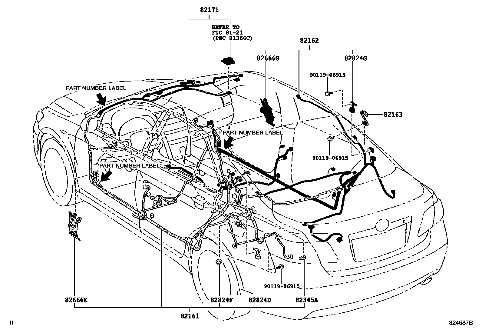 Toyota CAMRY 线束和卡夹 EPC diagram — 824687B