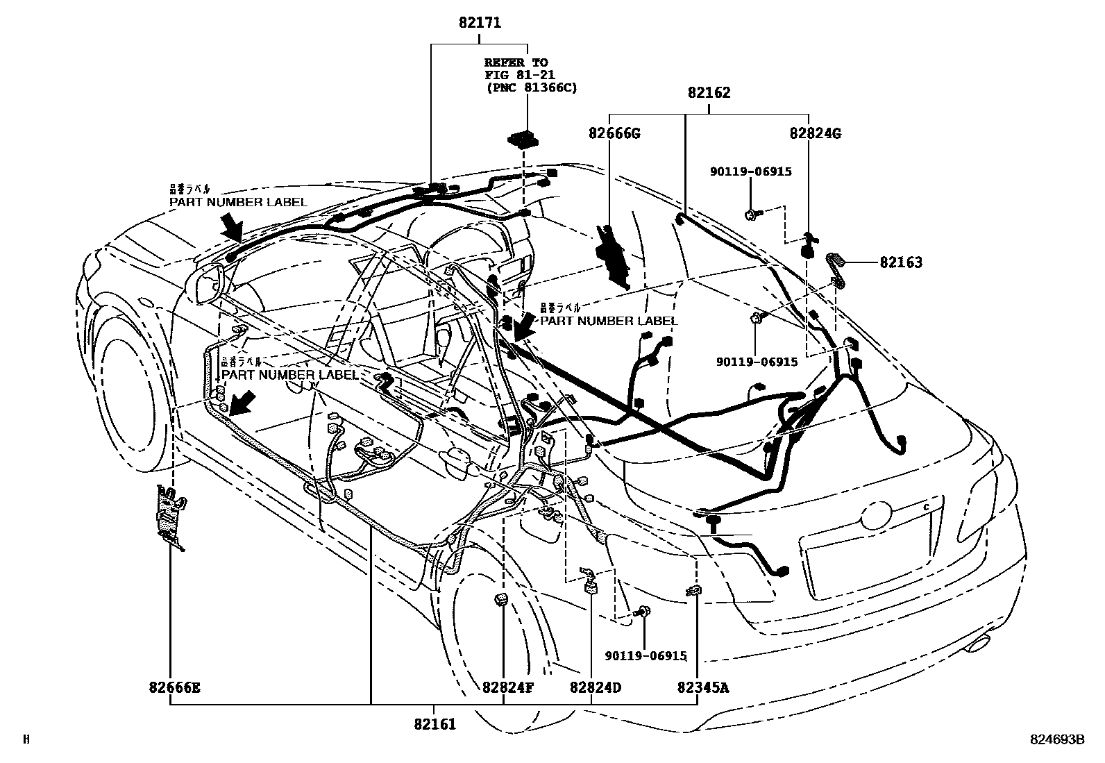 Toyota CAMRY 线束和卡夹 EPC diagram — 824693B