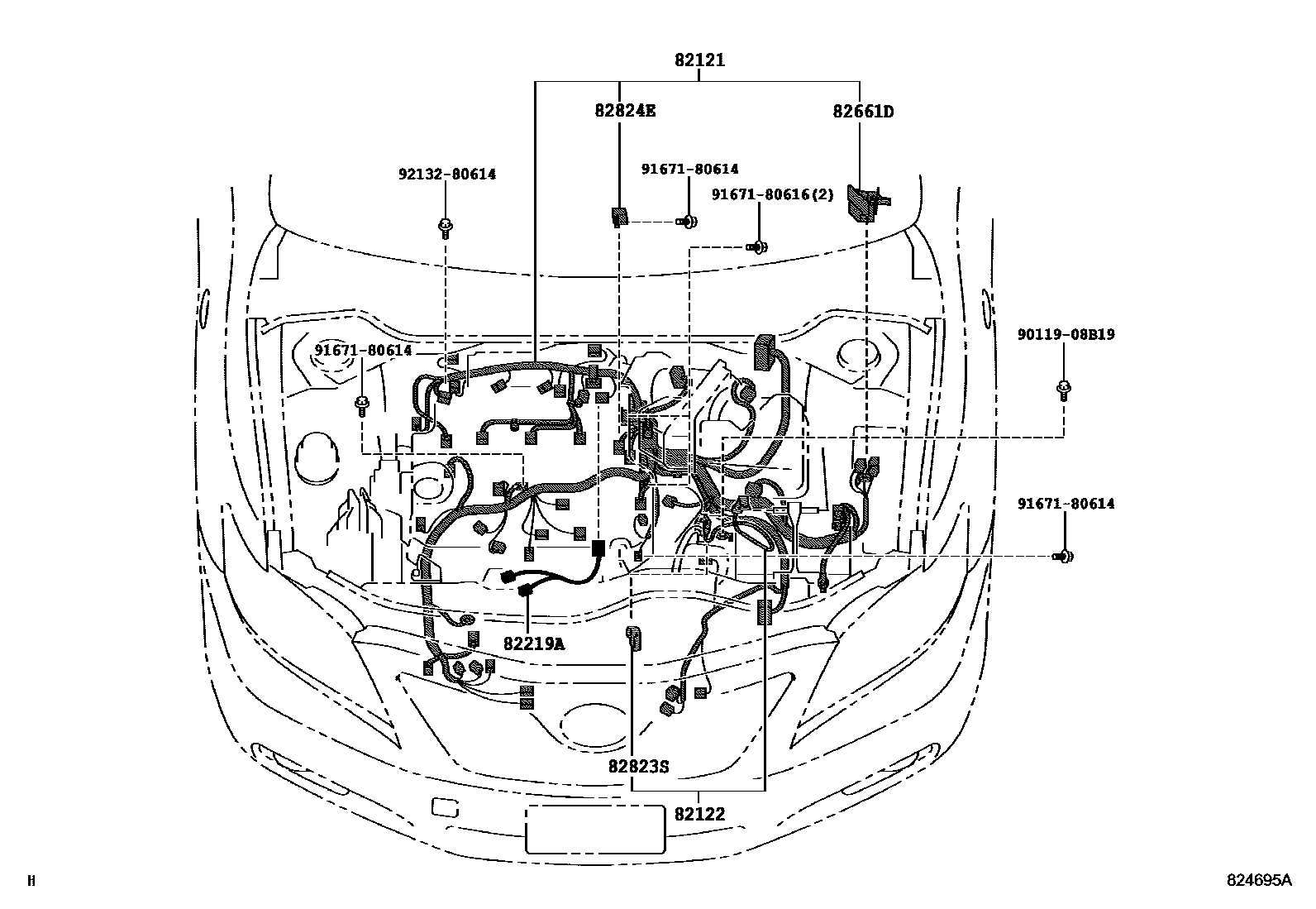Toyota CAMRY 线束和卡夹 EPC diagram — 824695A