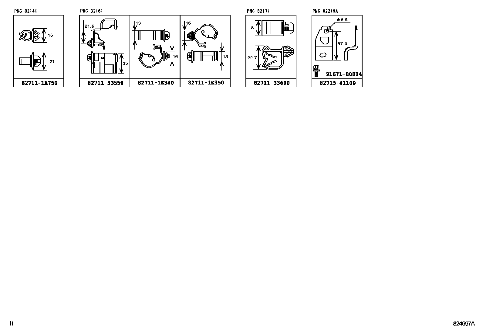 Toyota CAMRY 线束和卡夹 EPC diagram — 824697A