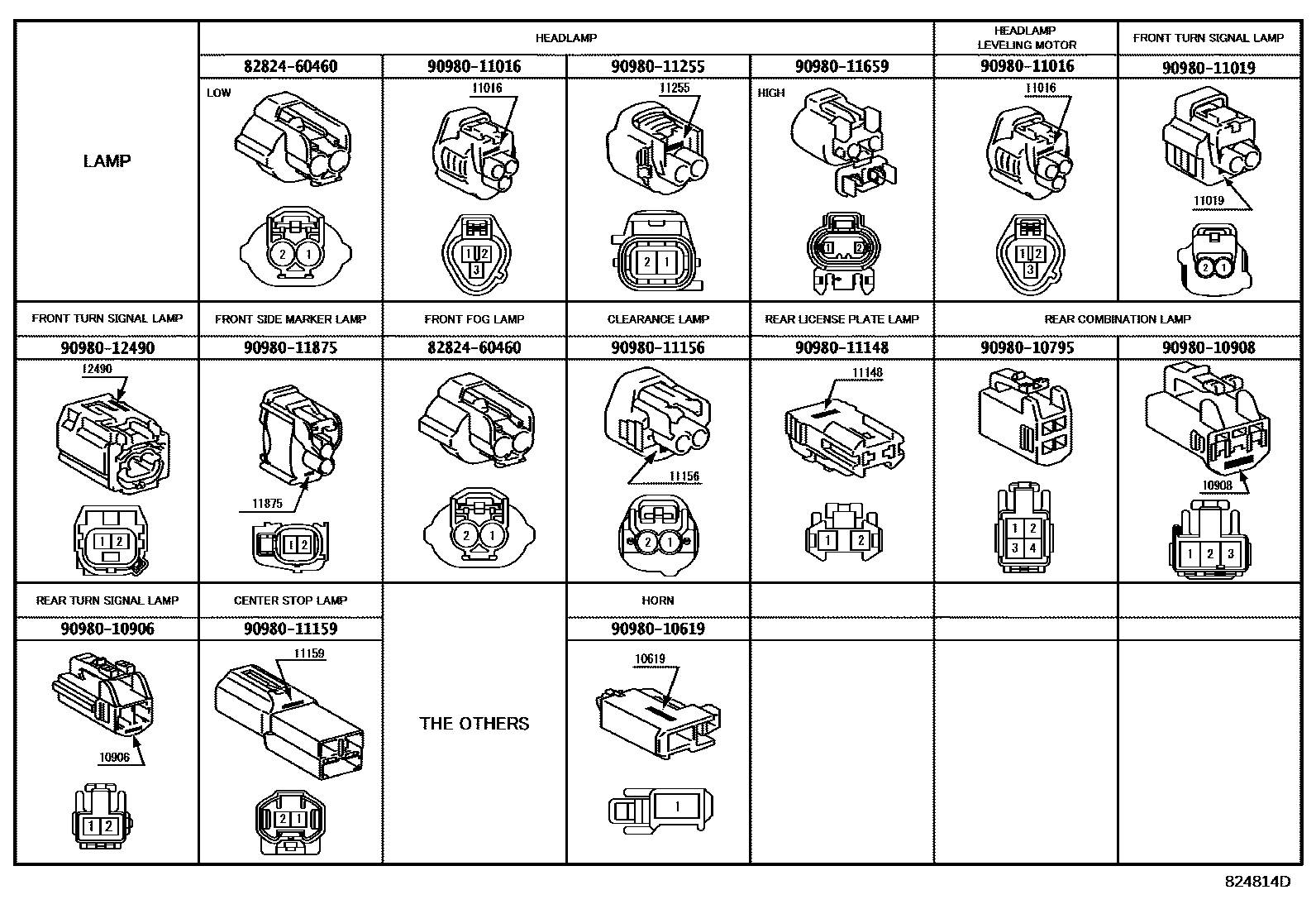Toyota CAMRY 线束和卡夹 EPC diagram — 824814D