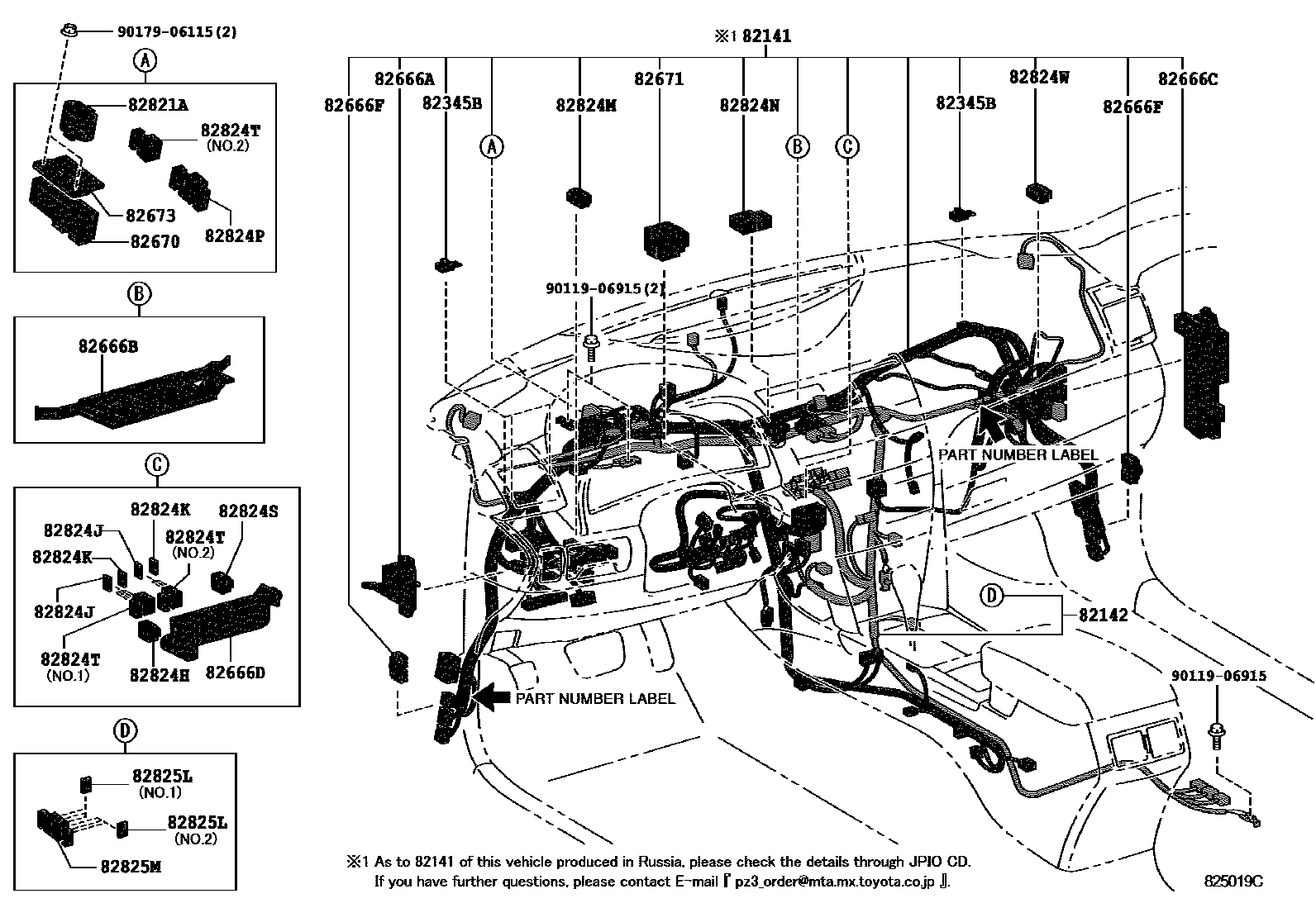 Toyota CAMRY 线束和卡夹 EPC diagram — 825019C
