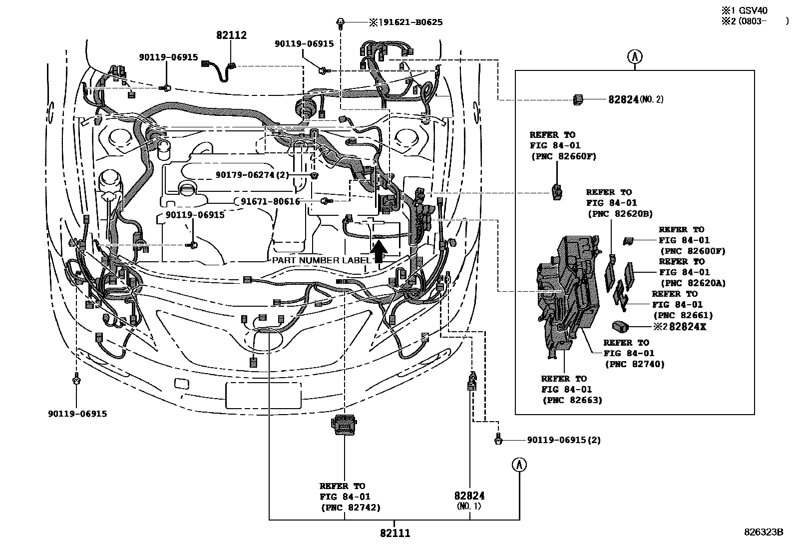 Toyota CAMRY 线束和卡夹 EPC diagram — 826323B