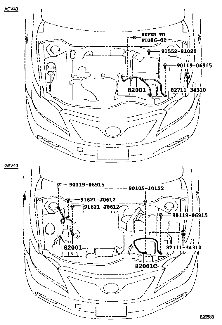 Toyota CAMRY 线束和卡夹 EPC diagram — 826583