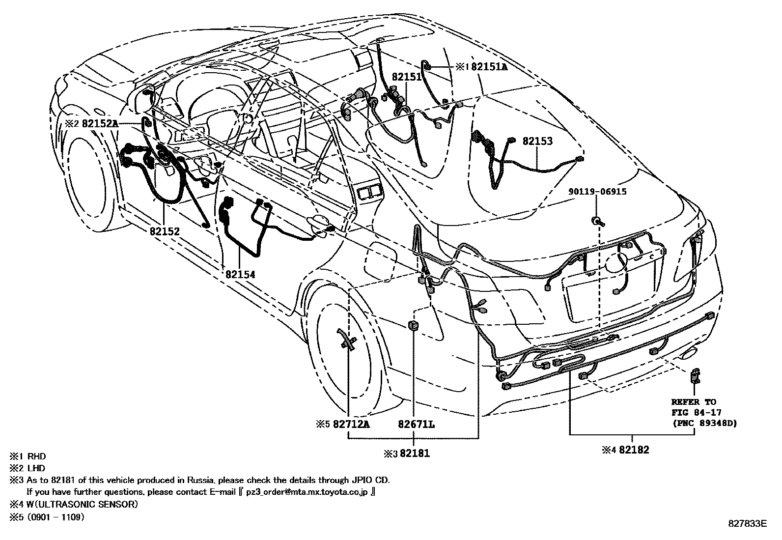 Toyota CAMRY 线束和卡夹 EPC diagram — 827833E