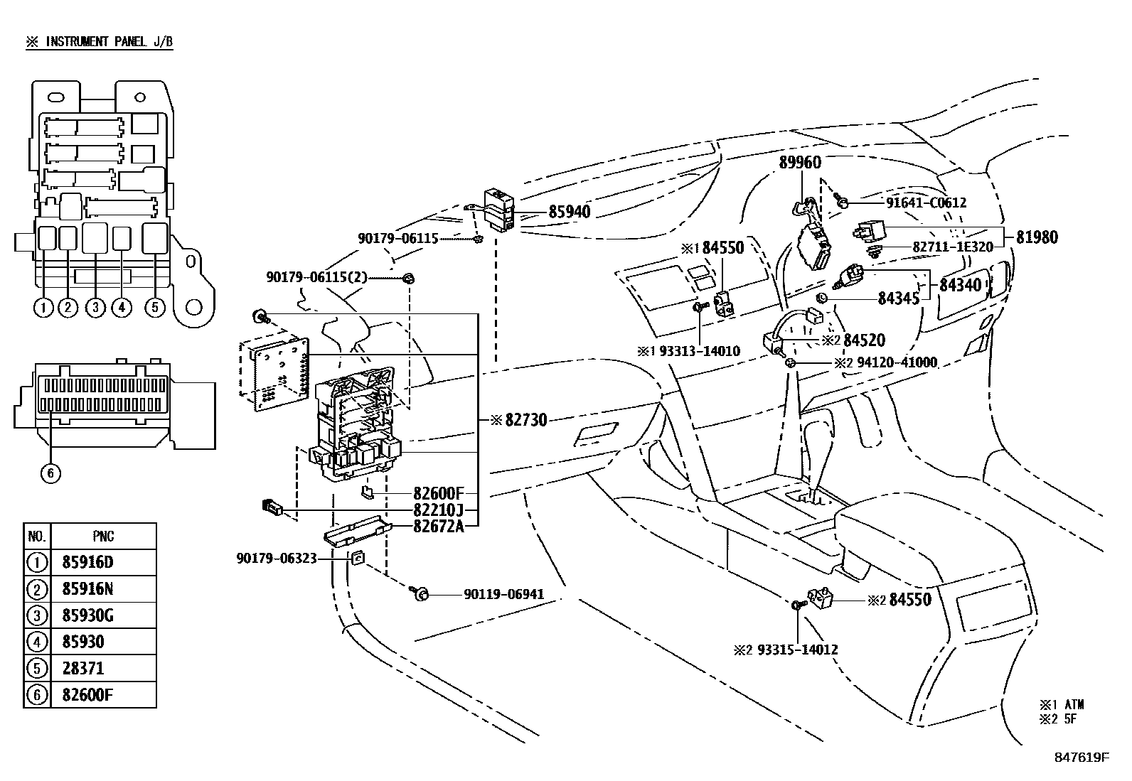 Toyota CAMRY 开关和继电器和ECU EPC diagram — 847619F