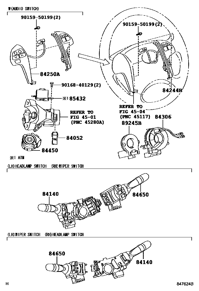 Toyota CAMRY 开关和继电器和ECU EPC diagram — 847624B