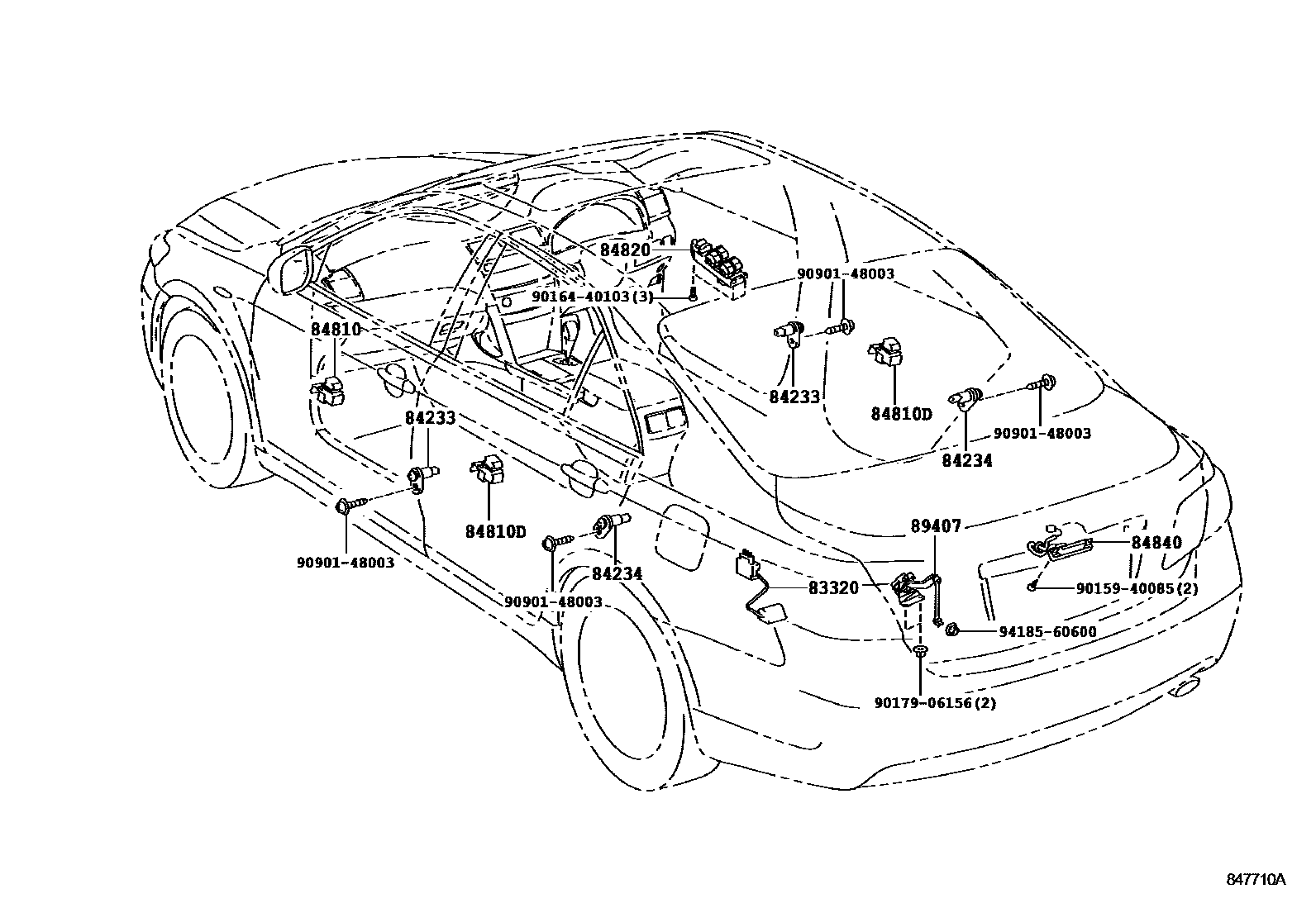 Toyota CAMRY 开关和继电器和ECU EPC diagram — 847710A