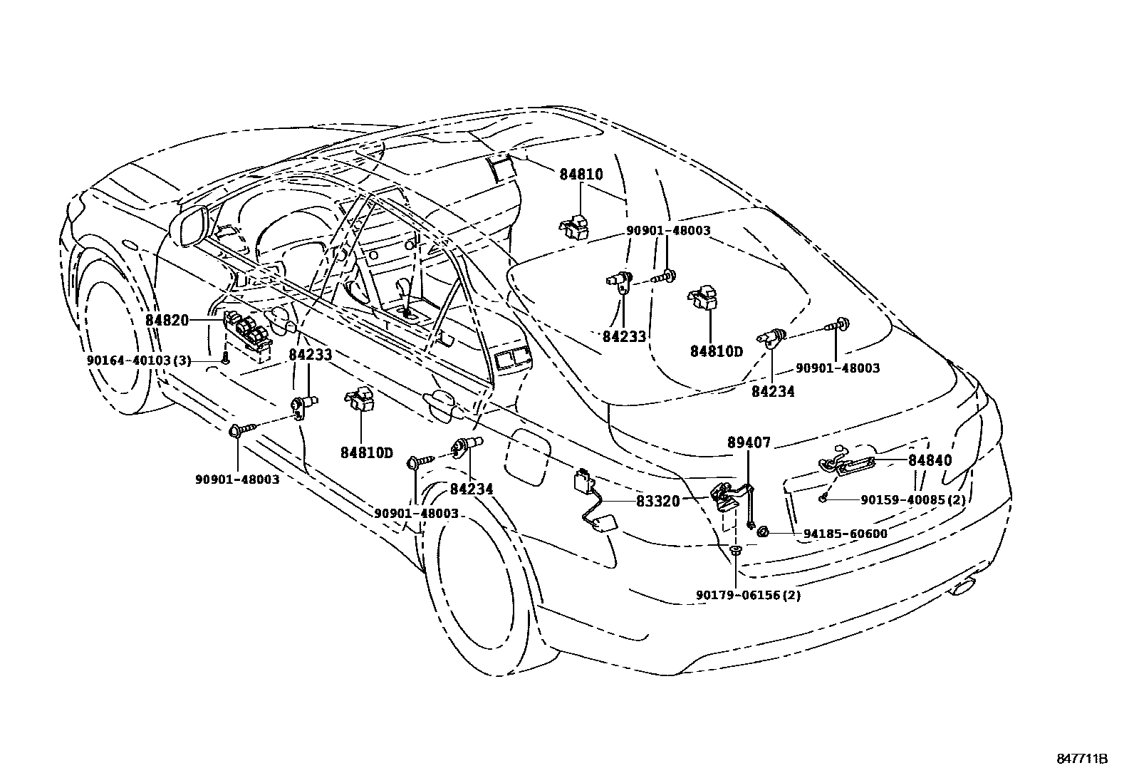 Toyota CAMRY 开关和继电器和ECU EPC diagram — 847711B