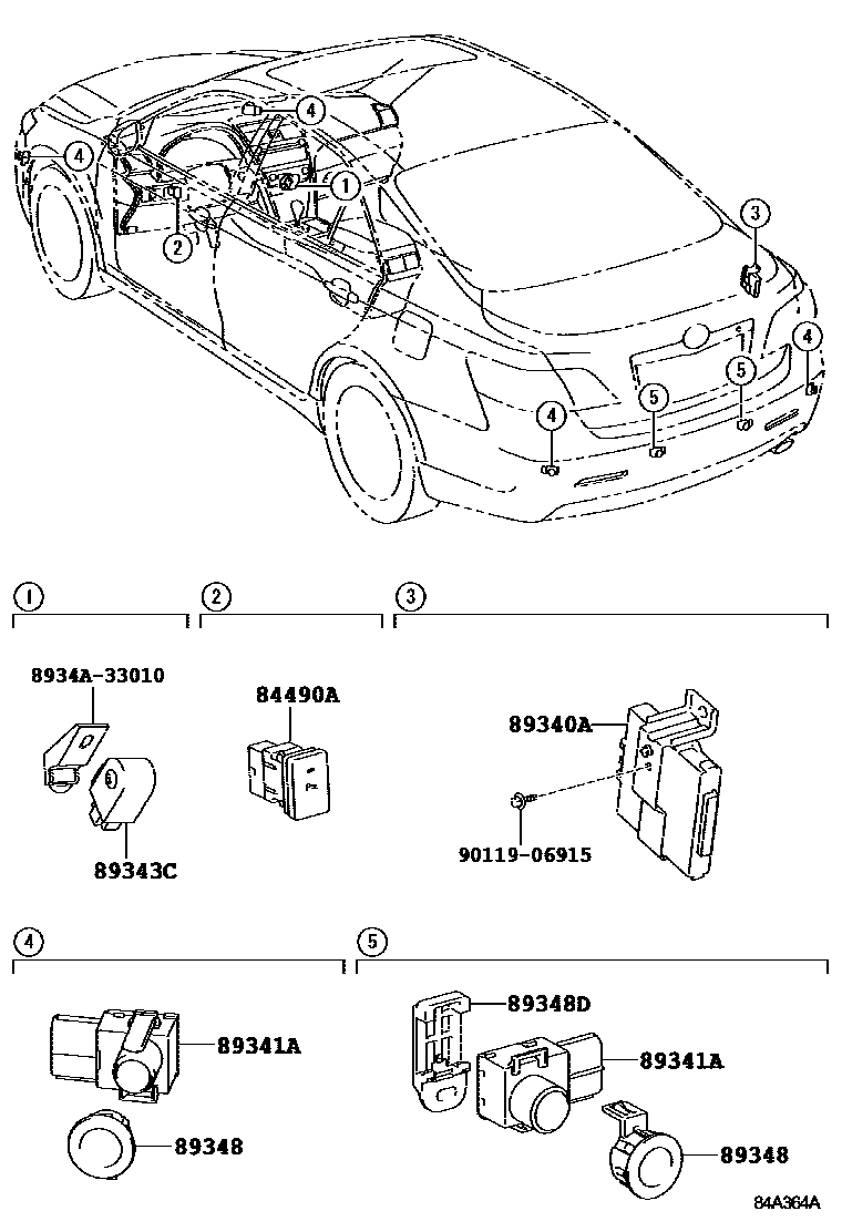 Toyota CAMRY 测距雷达和倒车雷达 EPC diagram — 84A364A