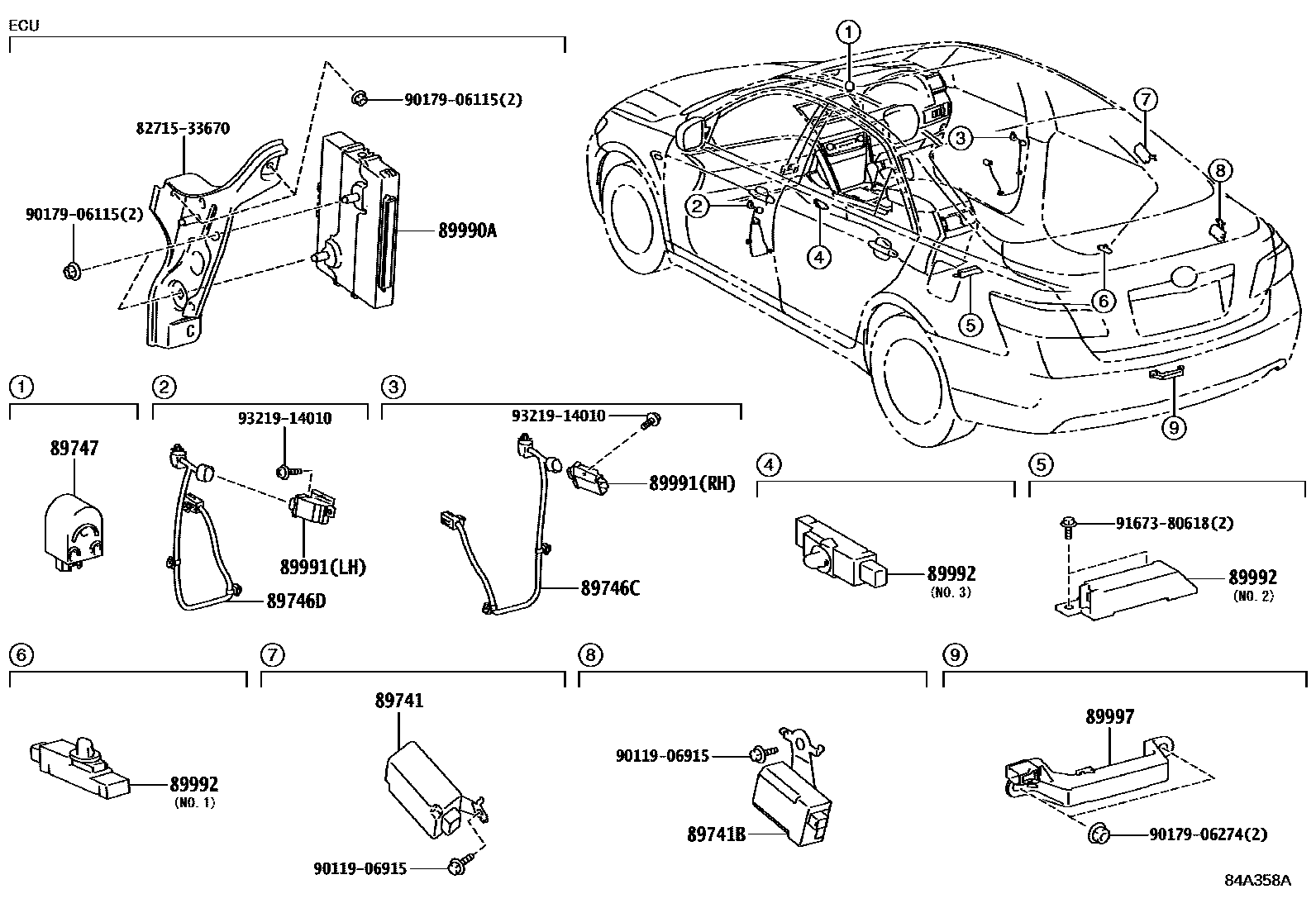 Toyota CAMRY 遥控门锁 EPC diagram — 84A358A