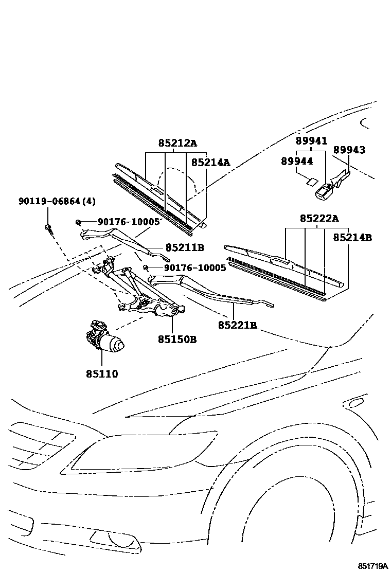 Toyota CAMRY 挡风玻璃刮水器 EPC diagram — 851719A