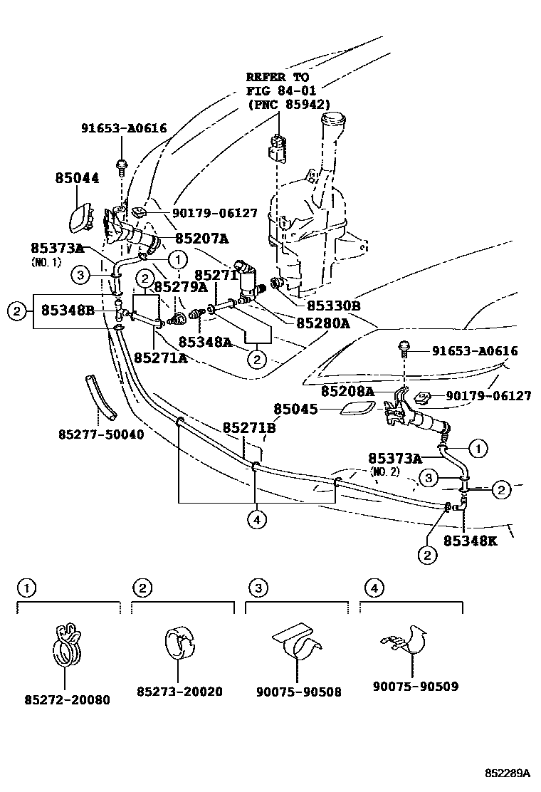 Toyota CAMRY 前大灯清洗器 EPC diagram — 852289A