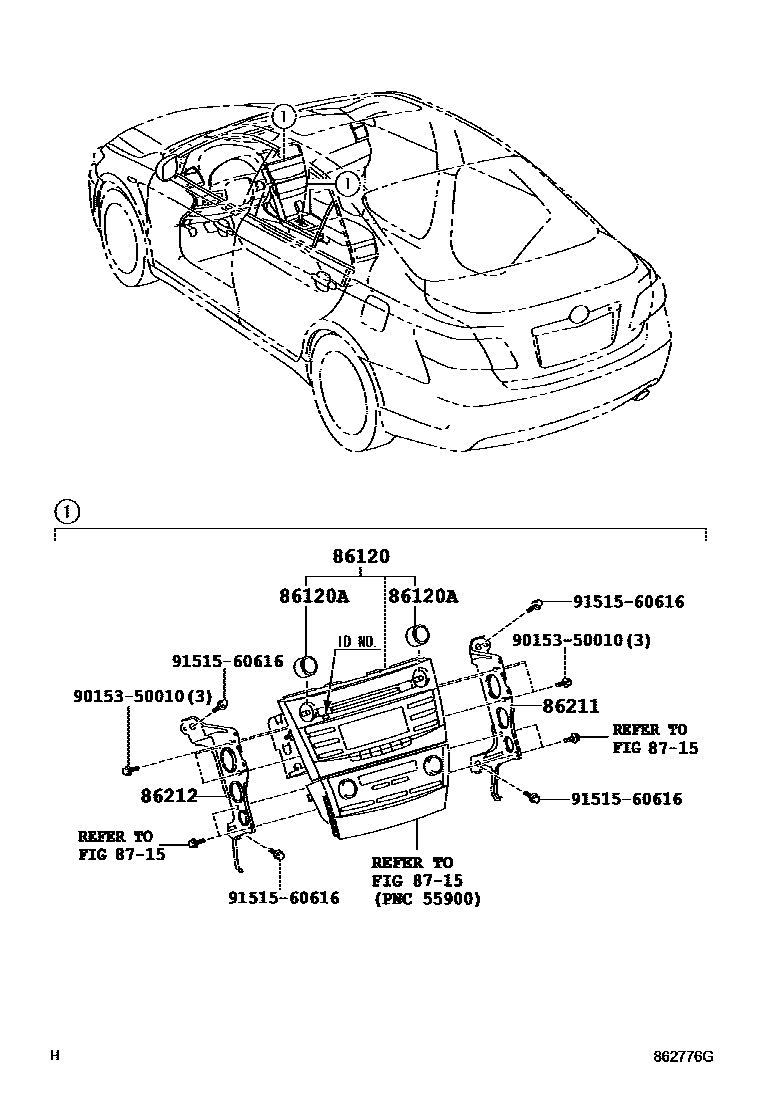 Toyota CAMRY 收音机、放大器和冷凝器 EPC diagram — 862776G