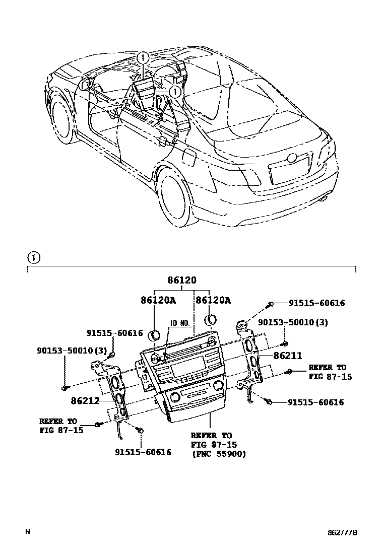 Toyota CAMRY 收音机、放大器和冷凝器 EPC diagram — 862777B