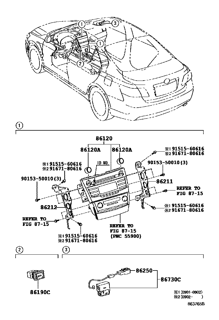 Toyota CAMRY 收音机、放大器和冷凝器 EPC diagram — 863765B