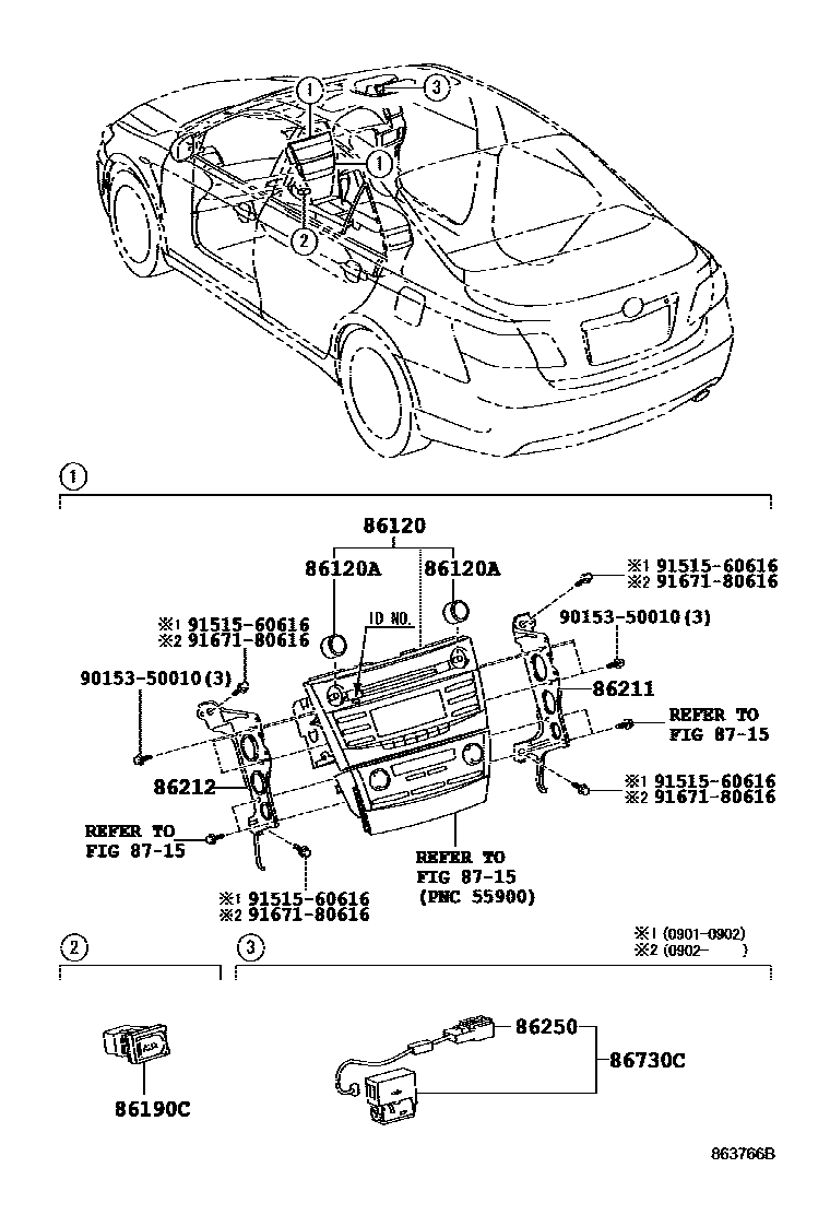 Toyota CAMRY 收音机、放大器和冷凝器 EPC diagram — 863766B
