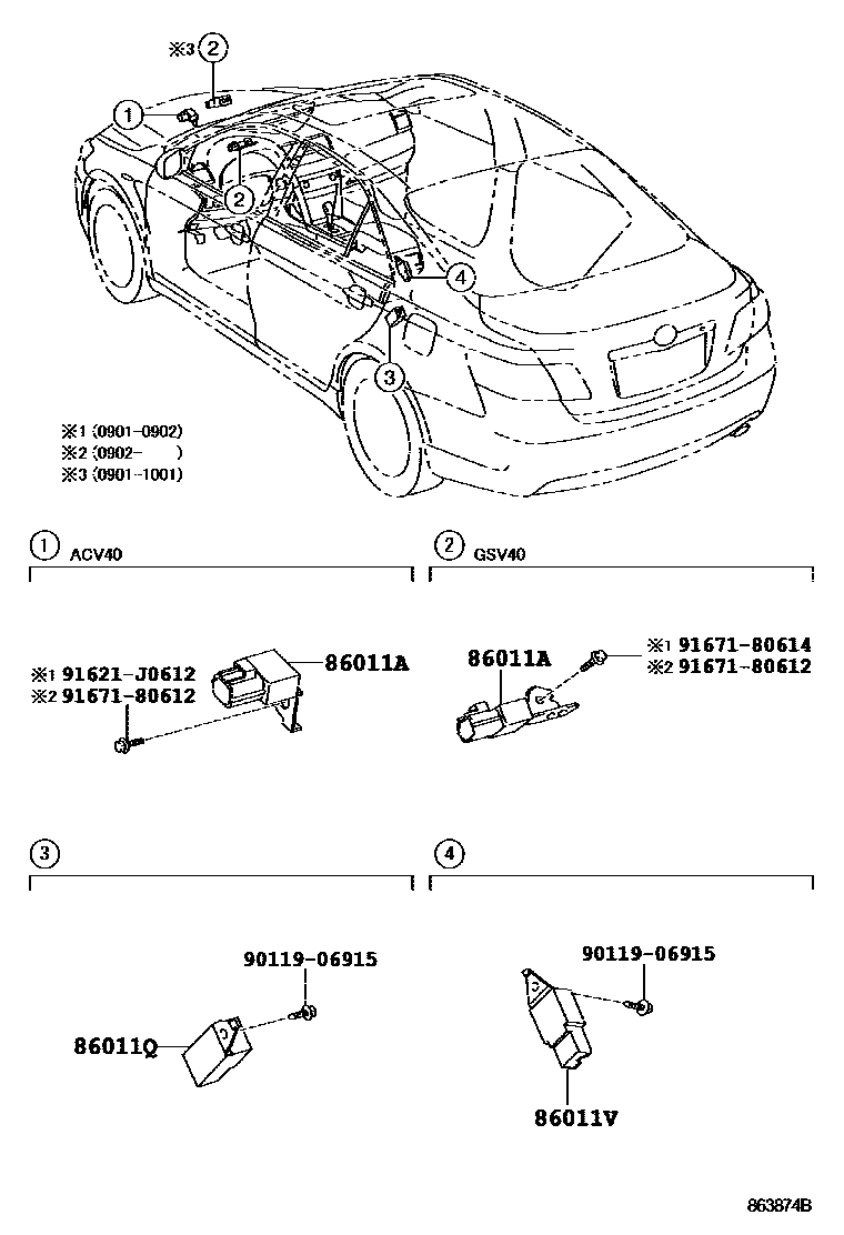 Toyota CAMRY 收音机、放大器和冷凝器 EPC diagram — 863874B