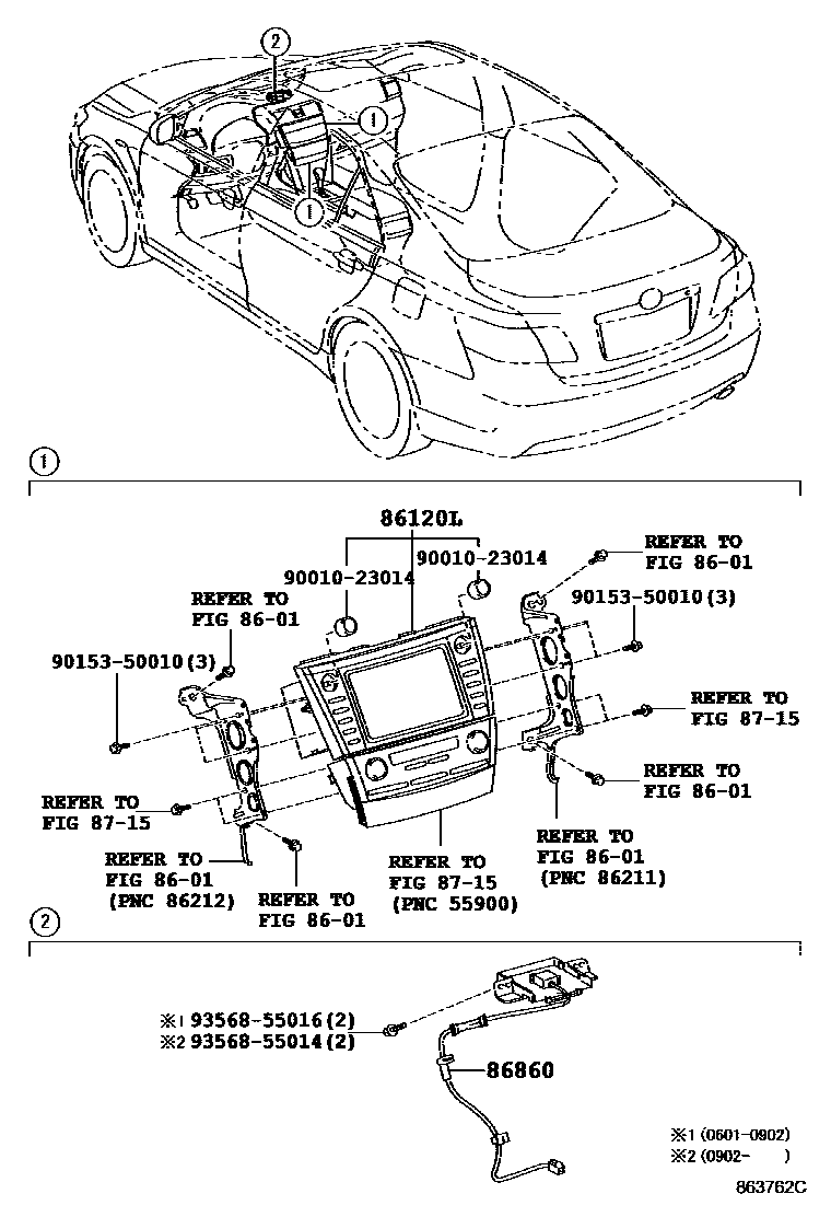 Toyota CAMRY 导航和前监视器显示屏 EPC diagram — 863762C