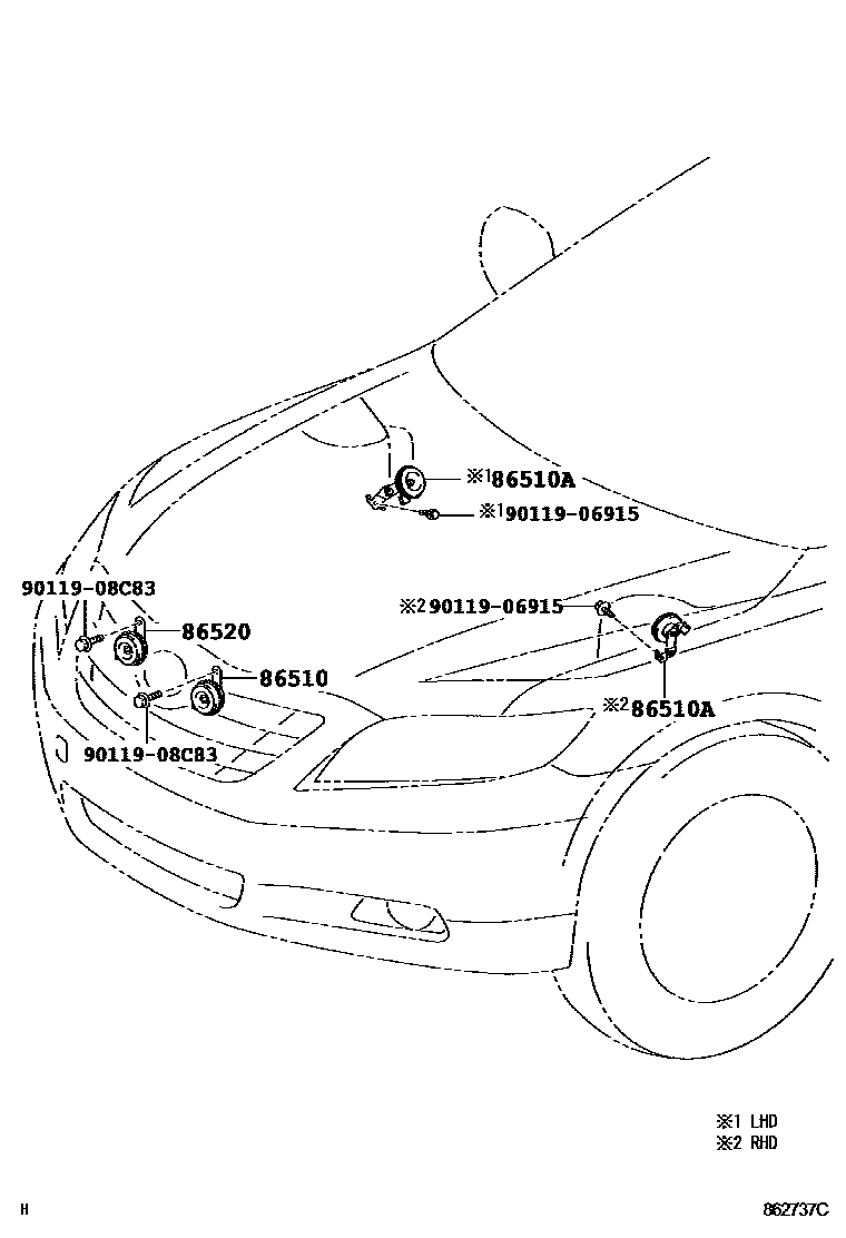 Toyota CAMRY 喇叭 EPC diagram — 862737C