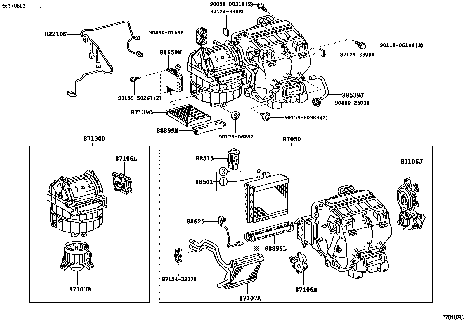 Toyota CAMRY 暖风和空调系统 - 冷却器组件 EPC diagram — 878187C