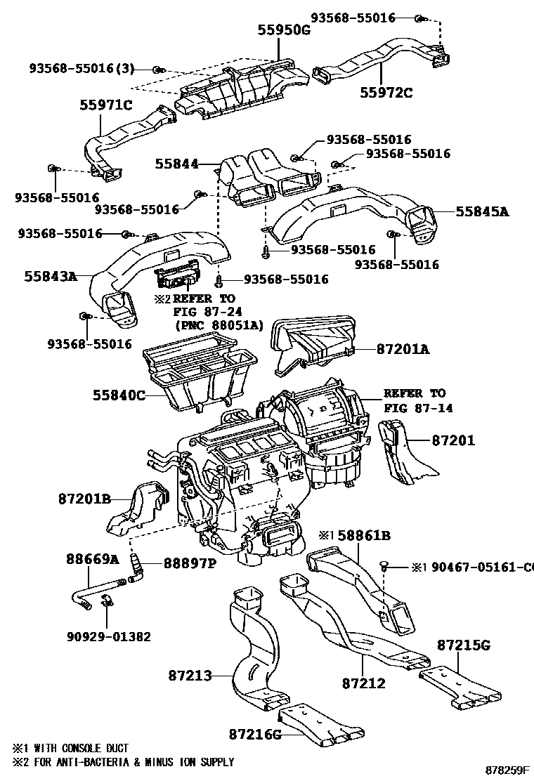 Toyota CAMRY 暖风和空调系统 - 控制器和风管 EPC diagram — 878259F