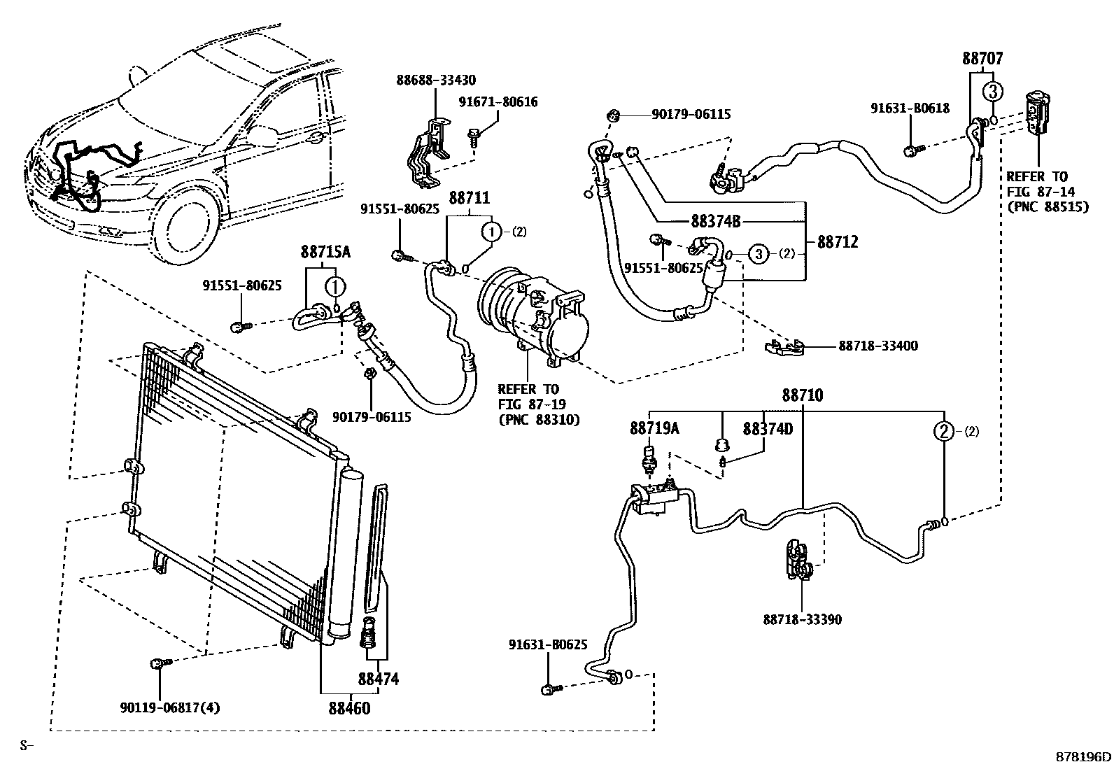Toyota CAMRY Heating & Air Conditioning - Cooler Piping EPC diagram — 878196D