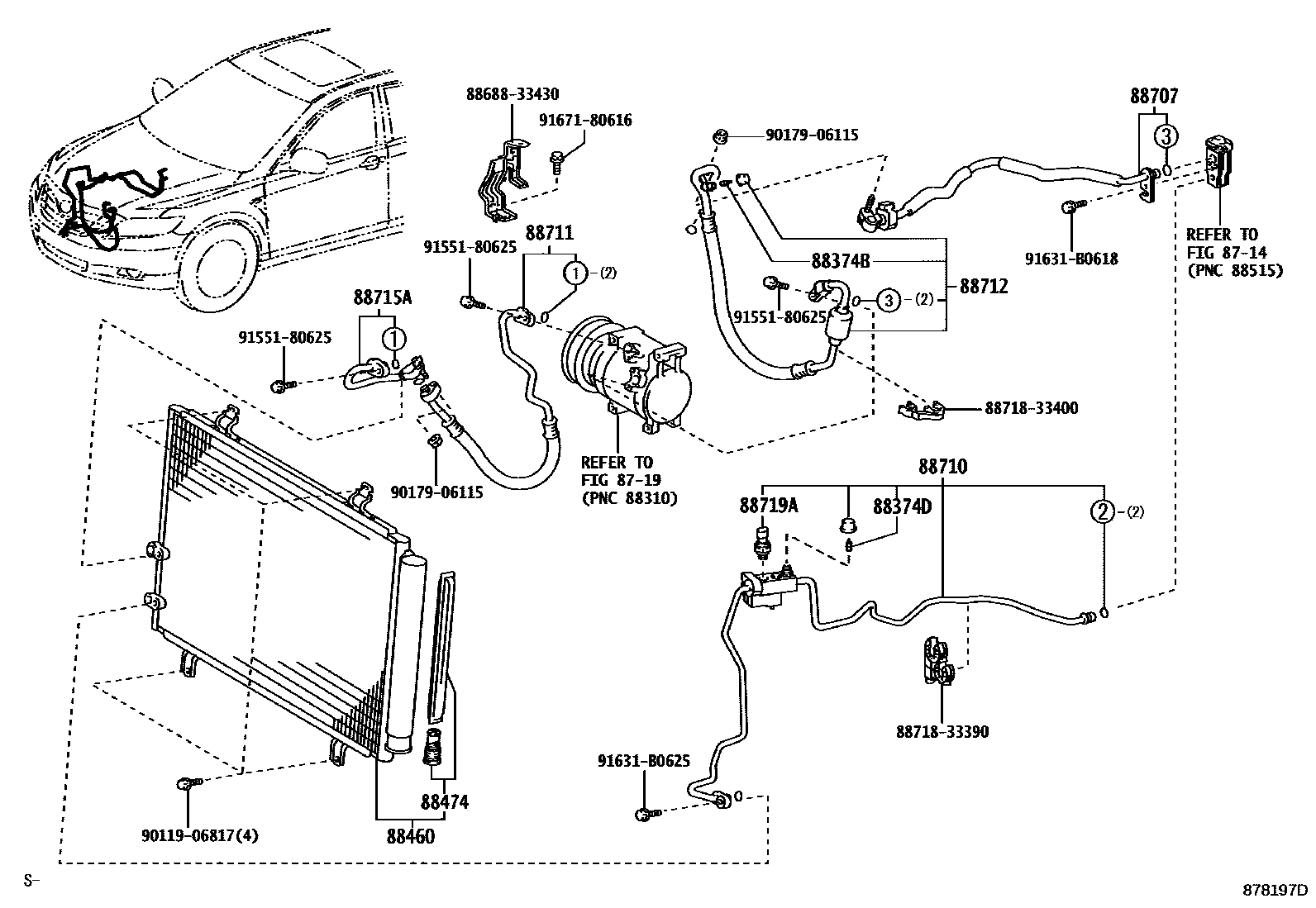 Toyota CAMRY Heating & Air Conditioning - Cooler Piping EPC diagram — 878197D