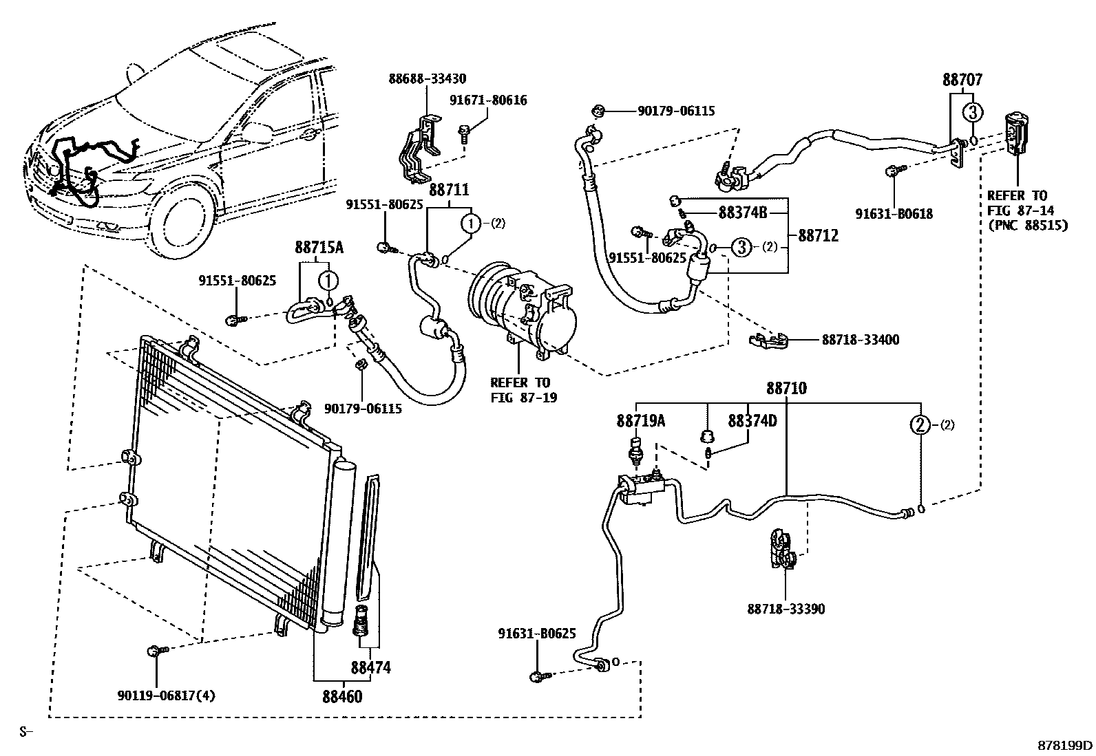 Toyota CAMRY Heating & Air Conditioning - Cooler Piping EPC diagram — 878199D