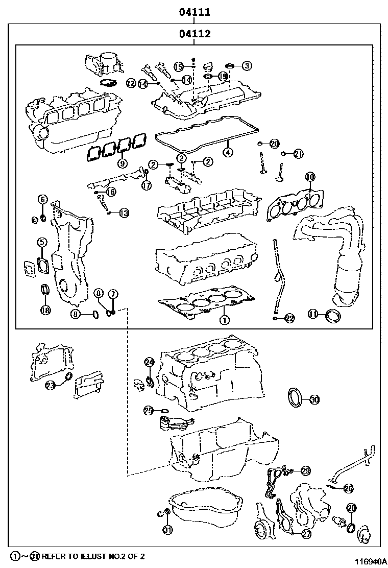 Toyota CAMRY Engine Overhaul Gasket Kit EPC diagram — 116940A