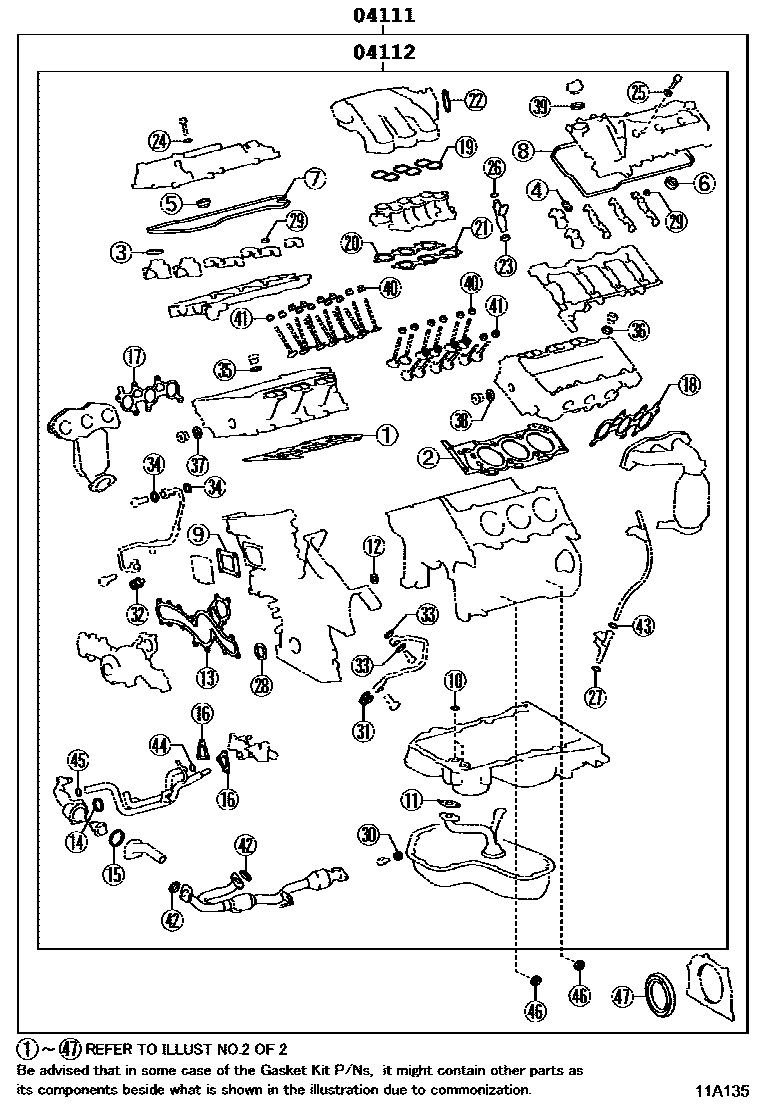 Toyota CAMRY Engine Overhaul Gasket Kit EPC diagram — 11A135