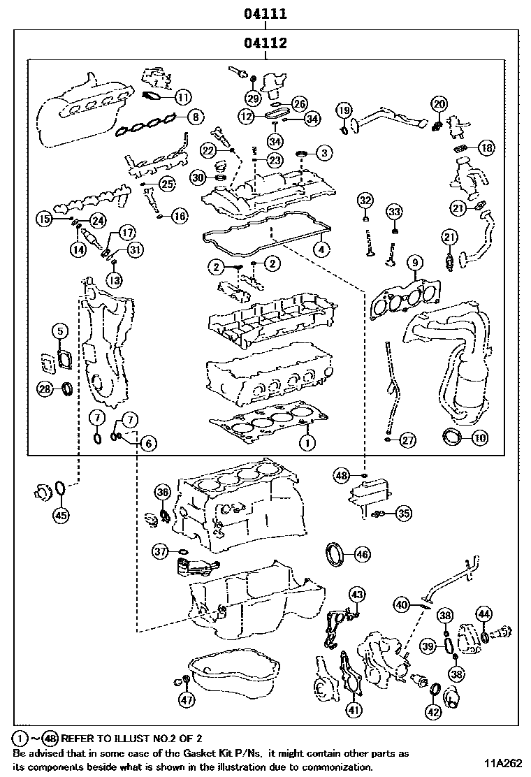 Toyota CAMRY Engine Overhaul Gasket Kit EPC diagram — 11A262