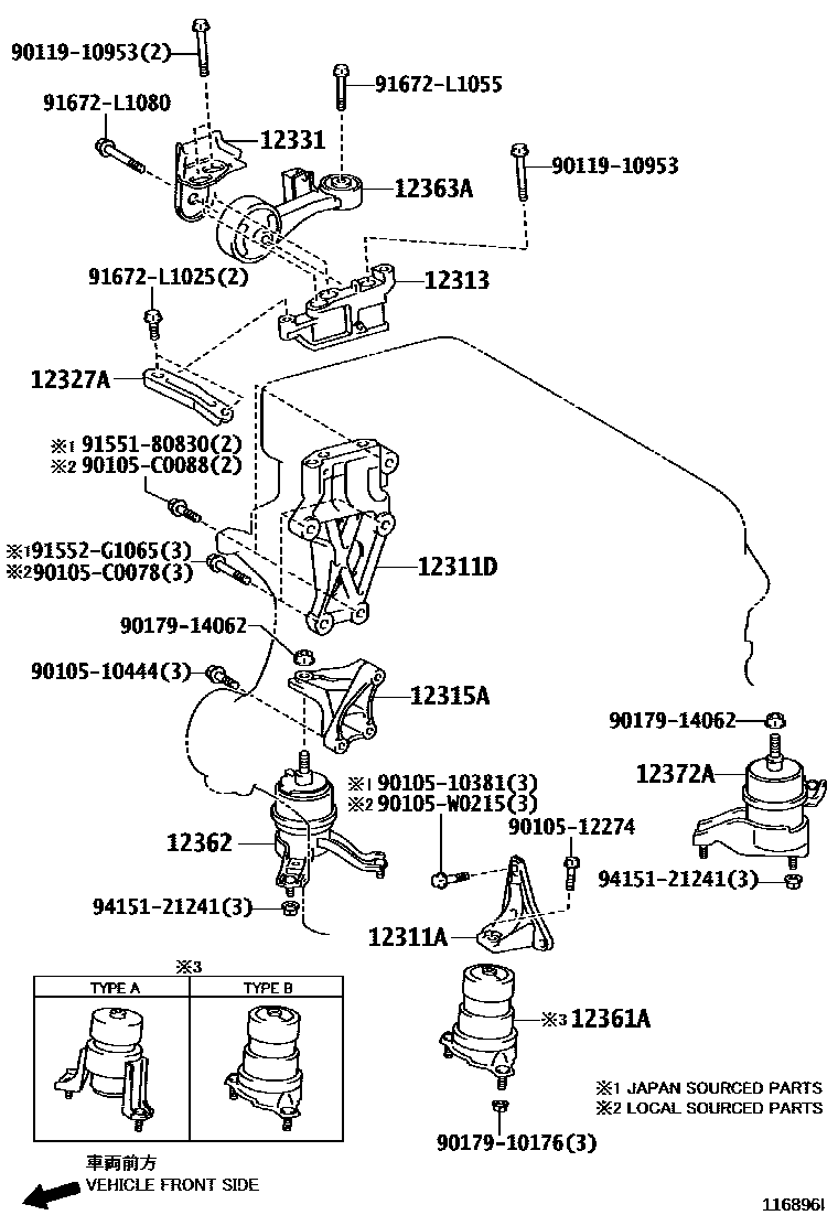 Toyota CAMRY Engine Mounting EPC diagram — 116896I