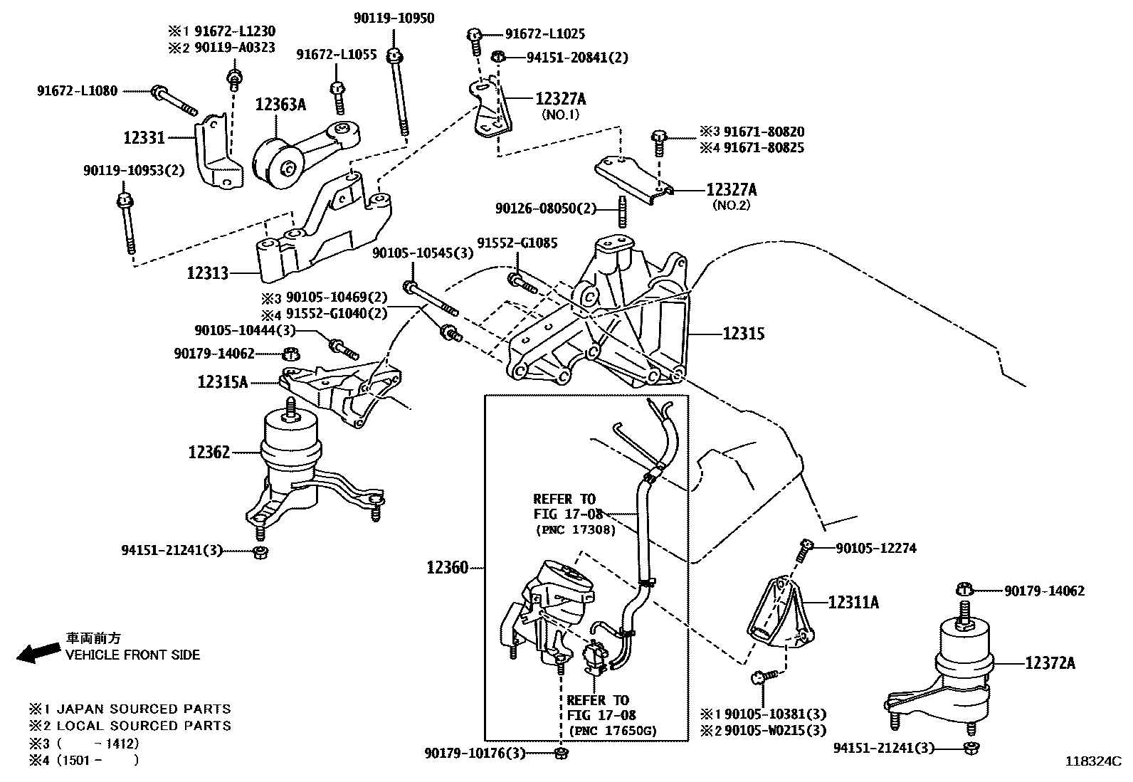Toyota CAMRY Engine Mounting EPC diagram — 118324C