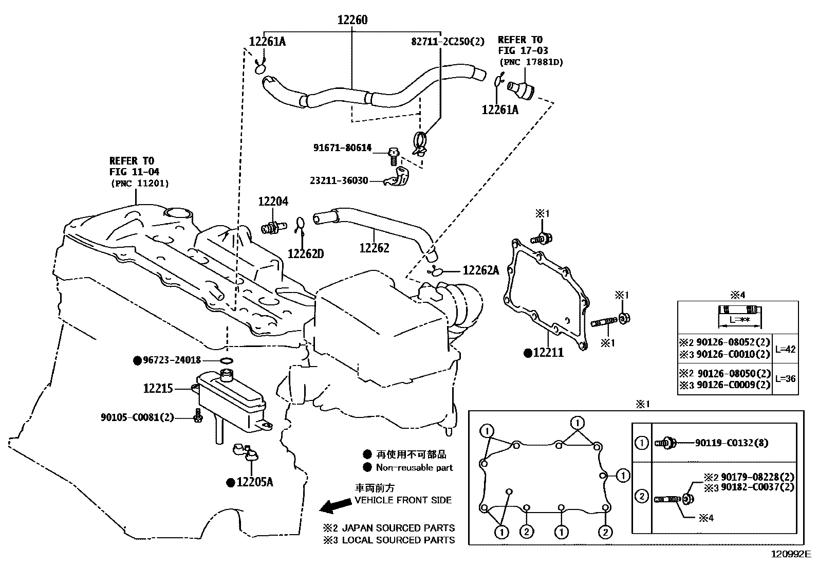 Toyota CAMRY Ventilation Hose EPC diagram — 120992E