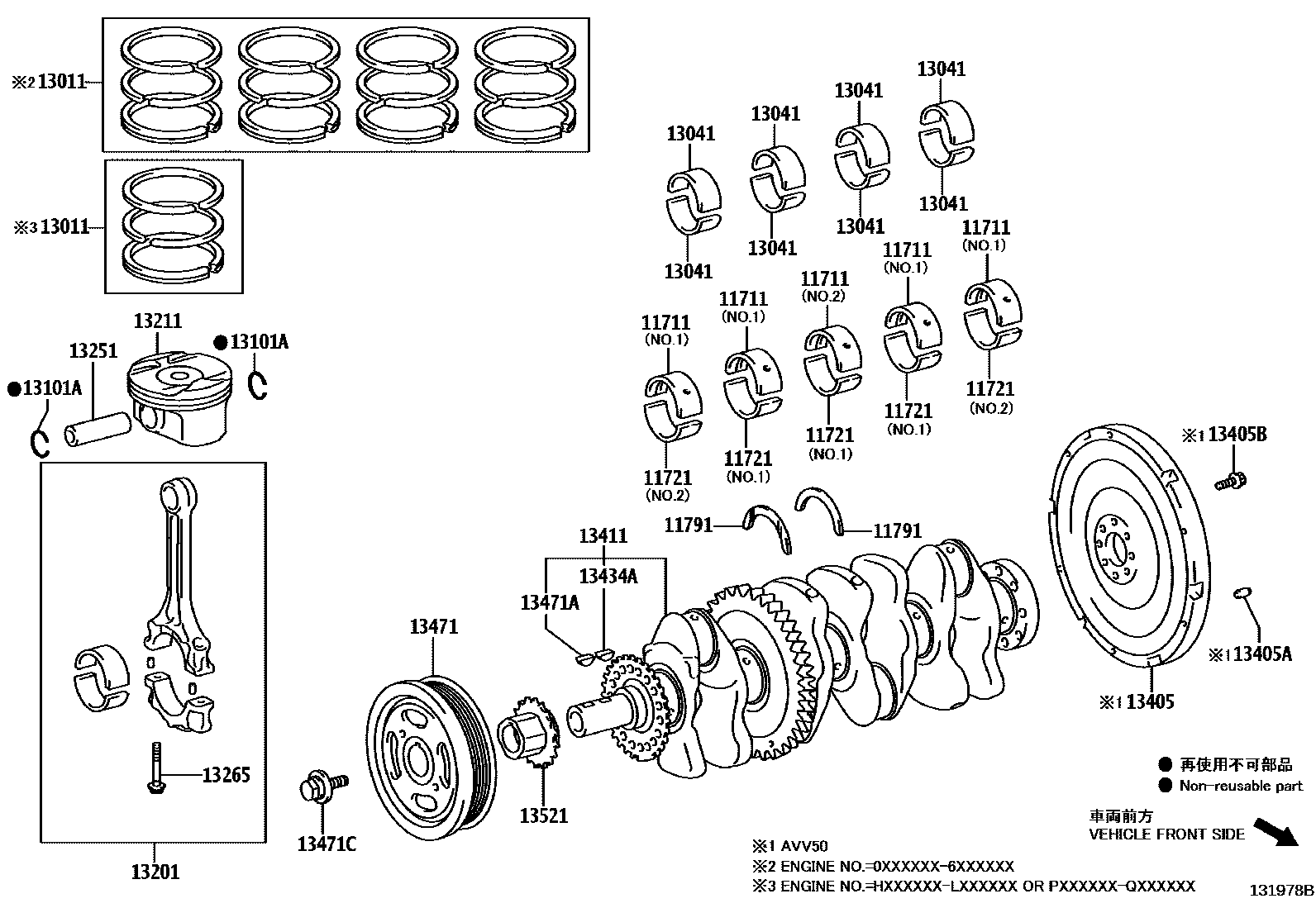 Toyota CAMRY Crankshaft & Piston EPC diagram — 131978B