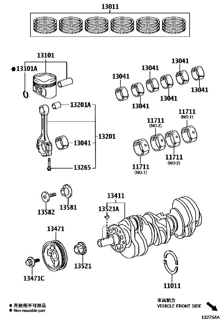 Toyota CAMRY Crankshaft & Piston EPC diagram — 132754A