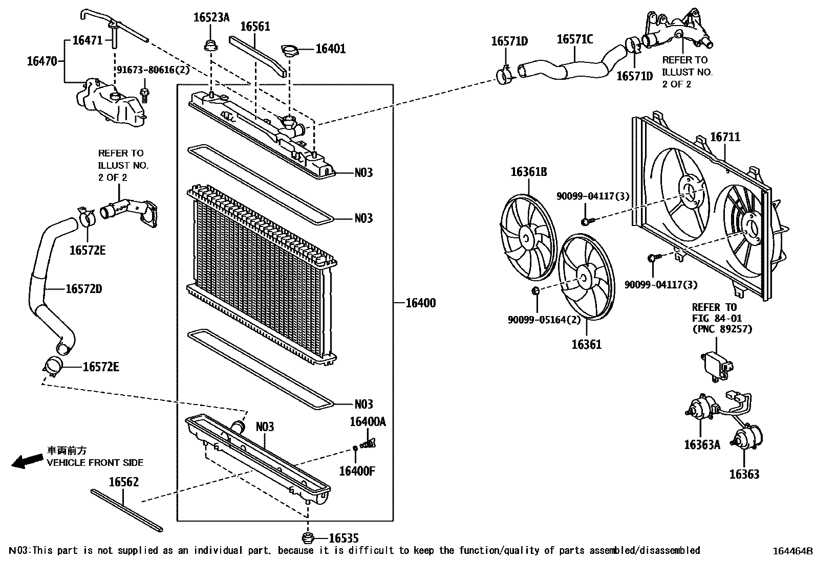 Toyota CAMRY RADIATOR & WATER OUTLET EPC diagram — 164464B