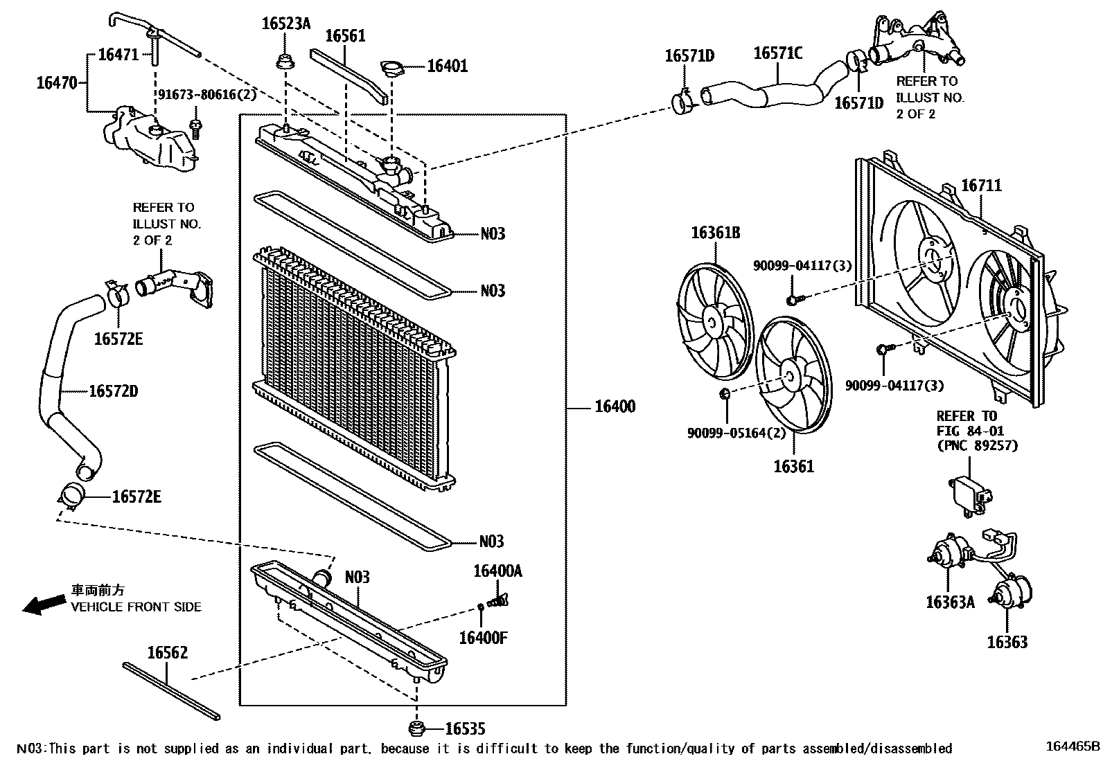 Toyota CAMRY RADIATOR & WATER OUTLET EPC diagram — 164465B