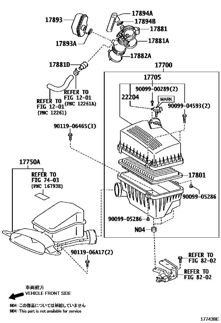 Toyota CAMRY Air Cleaner EPC diagram — 177438E