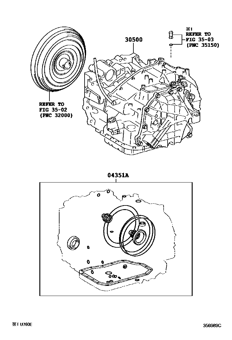 Toyota CAMRY 传动桥或变速器总成和衬垫组件(ATM) EPC diagram — 356989C