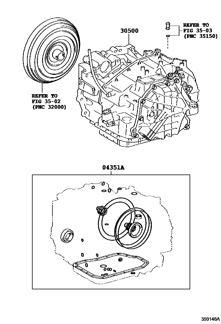 Toyota CAMRY 传动桥或变速器总成和衬垫组件(ATM) EPC diagram — 359146A