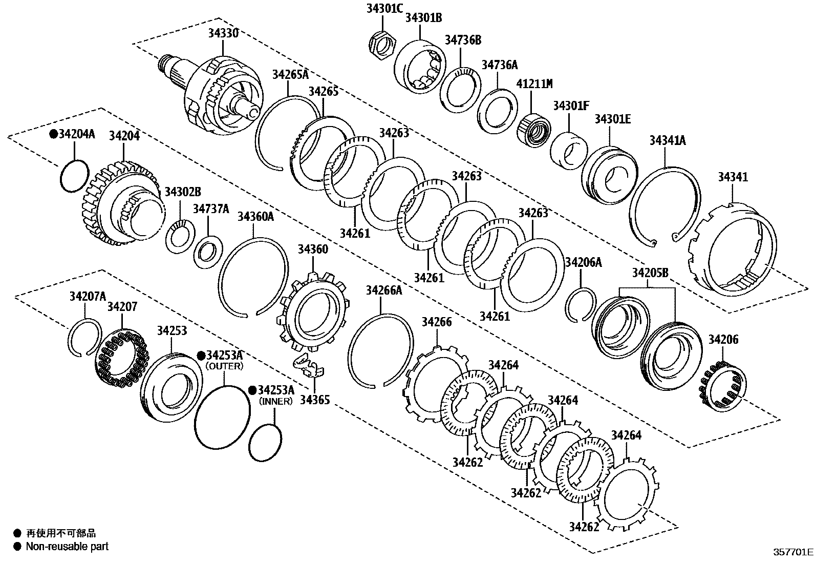 Toyota CAMRY 超速档齿轮(ATM) EPC diagram — 357701E
