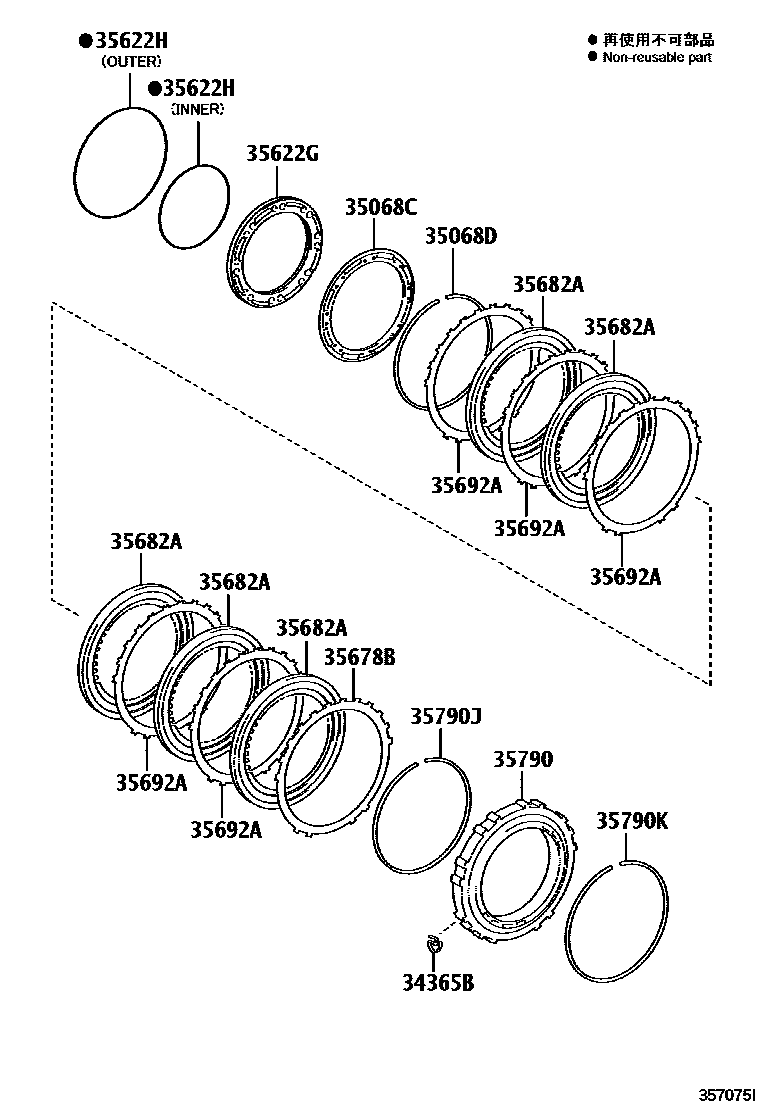 Toyota CAMRY 中央支架和行星太阳齿轮(ATM) EPC diagram — 357075I